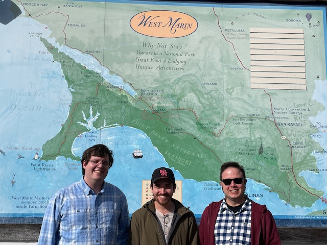 Kenneth Shipper, Juan Pablo Ramos, and Jose Gorosabel visit Point Reyes National Seashore during AGU 2023