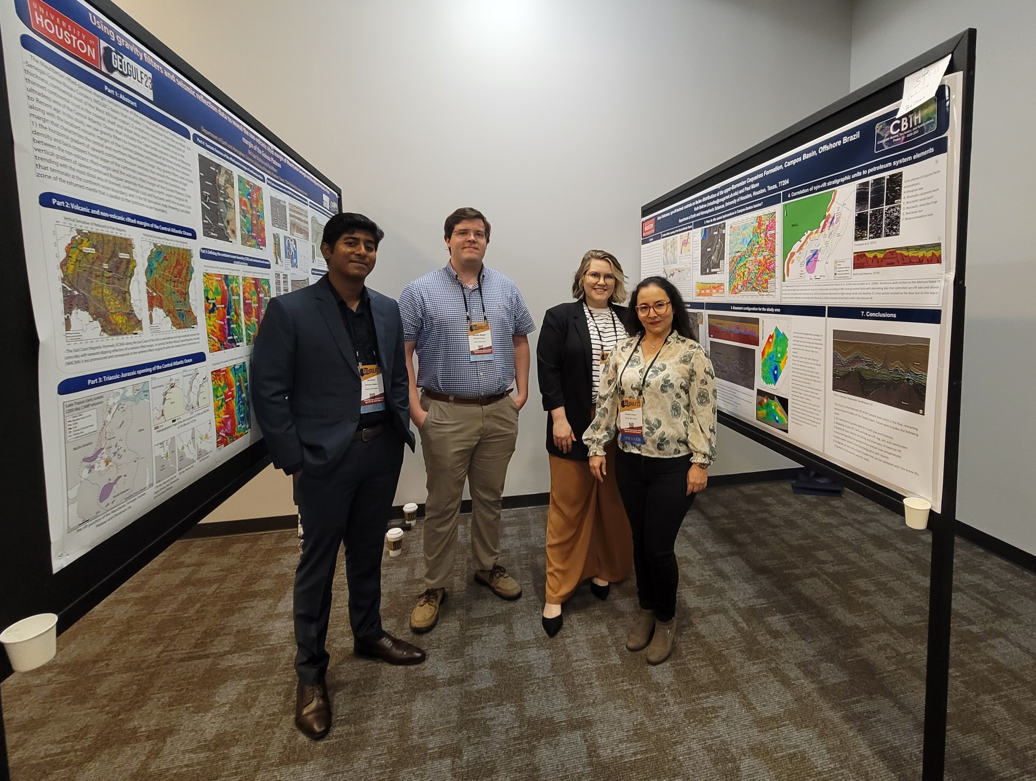 CBTH students Upal Shahriar, Kenneth Shipper, Daniella Easley, and Ruth Beltran (from L to R) present at GeoGulf23